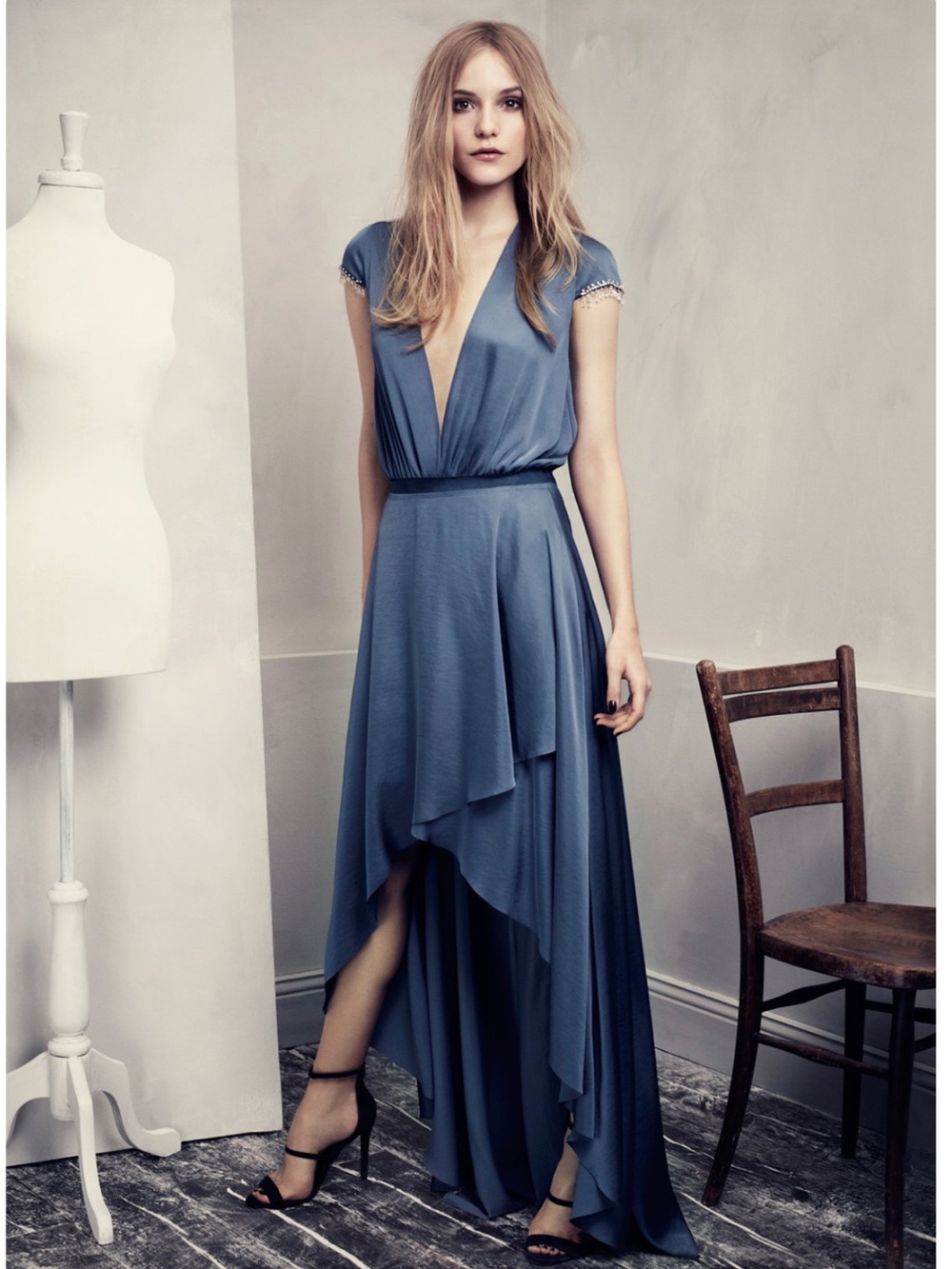 H&M Conscious Collection Elegant Blue Asymmetric Wrap Dress gown 2 piece size 4